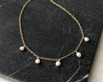 Zierliche Keshi Perlen Halskette | Perlenschmuck für Frauen, minimalistische Halskette für sie, Juni Geburtsstein Schmuck, Keshi Schmuck made in Hawaii
