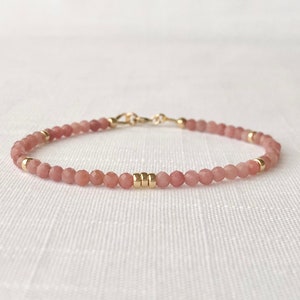 Rhodochrosite Bracelet | dainty gemstone bracelet for women, rhodochrosite jewelry, pink bracelet handmade jewelry, stacking adjustable
