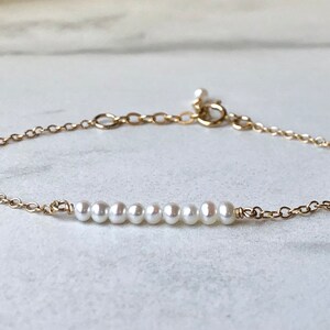 Pearl Bar Bracelet in 14K Gold Fill | pearl bracelet, June birthstone jewelry for women, bridesmaid gift stacking bracelet handmade jewelry