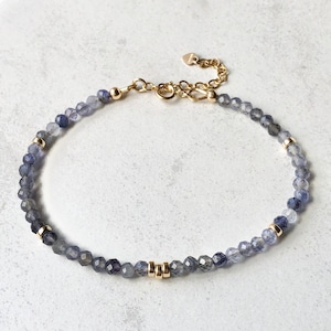 Iolite Bracelet | gemstone beaded bracelet, handmade jewelry for women, dainty iolite beaded bracelet, 14K gold filled iolite