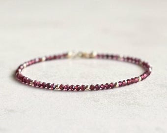 AAA Red Garnet Beaded Bracelet | January birthstone jewelry for women, garnet bracelet adjustable, dainty stacking bracelet, gift for her