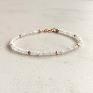 White Moonstone Bracelet | June birthstone jewelry, white beaded bracelet, moonstone jewelry gift, minimalist stacking bracelet for women