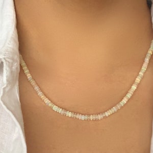 Ethiopian Opal Necklace, handmade opal jewelry for women, October birthstone jewelry, white opal beaded necklace, genuine opal gift for her