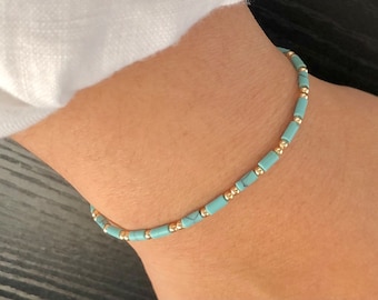 Zartes Türkis Armband | Türkis Schmuck, echtes Türkis, gold filled Armband, echte Türkis Schmuck für Frauen, handgemachtes Armband Boho Schmuck