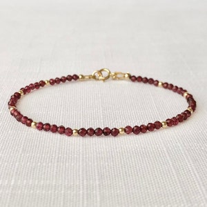 AAA Red Garnet Beaded Bracelet | January birthstone jewelry for women, garnet bracelet adjustable, dainty stacking bracelet, gift for her