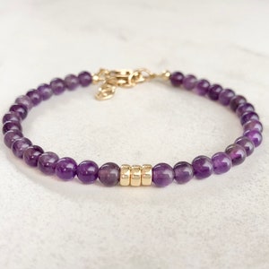 Purple Amethyst Bracelet | February birthstone bracelet, smooth amethyst beaded bracelet, amethyst jewelry, stacking bracelet for women