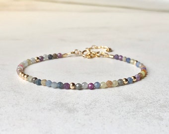 Multicolor Sapphire Bracelet | sapphire jewelry, September birthstone jewelry for women, minimalist bracelet handmade jewelry, boho bracelet
