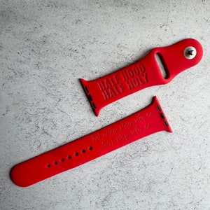 Engraved Christian Apple Watch Band: Half Hood Half Holy Silicone Strap