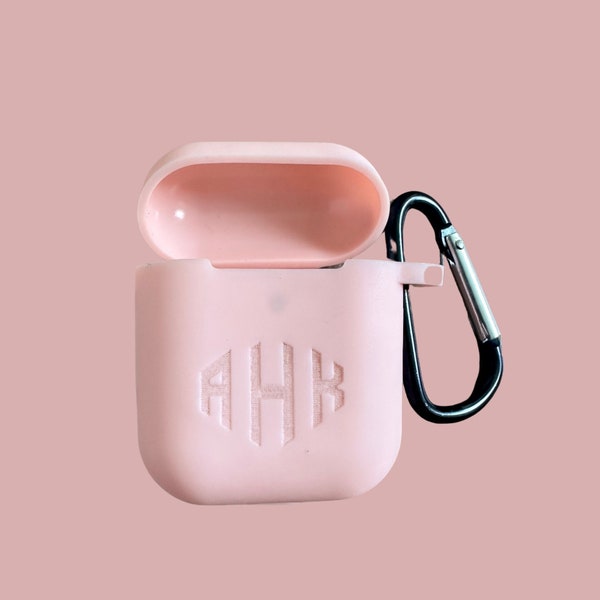 Engraved Monogram Silicone AirPod Case Fits AirPods not the AirPods Pro, Gift for Birthday, Christmas, Stocking Stuffer, Apple AirPods Case