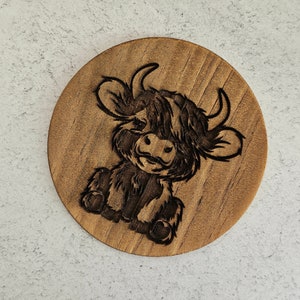 Highland Cow Wood Coasters, Wood Coaster Set, House Warming Gift, Home Buyer Gift, Engraved Gift, Couples Gift, Coaster Set, Farmhouse Decor