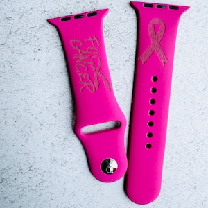 Cancer Awareness Engraved Silicone Apple Watch Band fit all Series 1 2 3 4 5 6 7 8 9 SE 1 2 3 Gen, Women Apple Watch Band, Replacement Strap