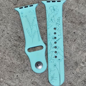 Wildflower Engraved Apple Watch Band: Floral Replacement Strap
