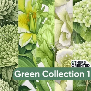 5 Seamless Green Floral Digital Patterns: Col. 1– DIY, Scrapbooking, Home Decor, Crafts, High-Quality Seasonal Designs (4 Sizes Included)