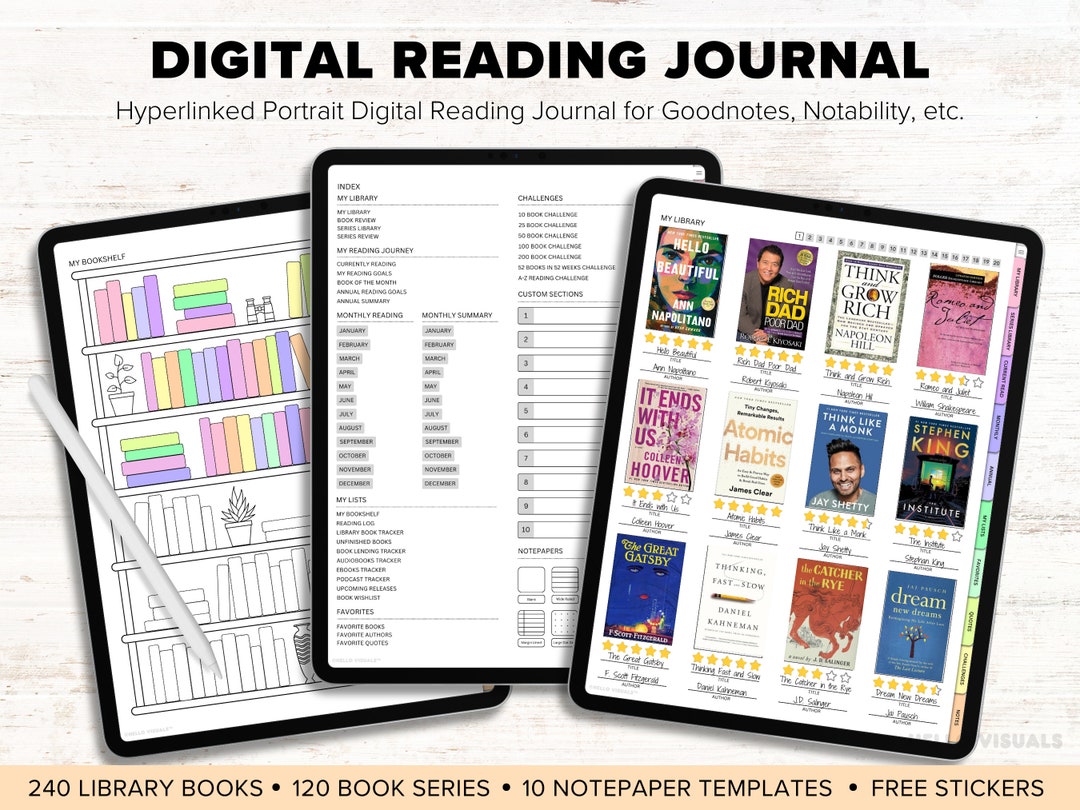 Reading Journal Digital Planner for iPad & Android Gift for Book Lover ...