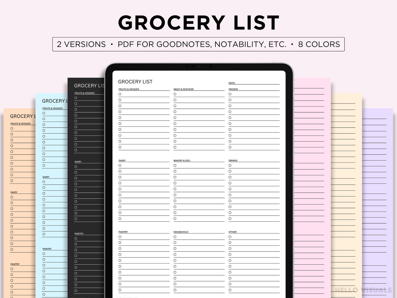 Digital Grocery List Template, Grocery Planner, Food Shopping List