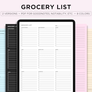 Digital Grocery List Template, Grocery Planner, Food Shopping List, Goodnotes Planner, Dark Mode Grocery List Page, Goodnotes, Notability