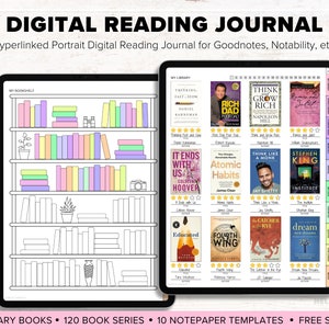 Digital Reading Journal, Digital Reading Planner, Reading Tracker, Reading Digital Planner, Goodnotes, Bookshelf, Reading Log, Book Review