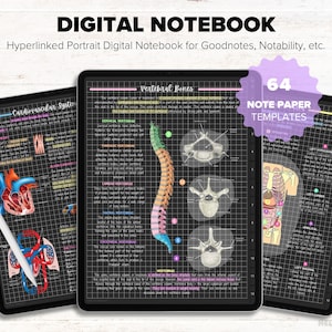 Dark Mode Digital Notebook, Dark Mode Digital Journal, Lined, Grid, Dotted, Blank, Cornell, Dark Mode Note Pages, iPad Notetaking Templates