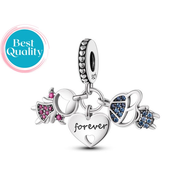 Charme de coeur de fille et de garçon pour le bracelet de Pandora, charme de coeur de concepteur pour le bracelet de Pandora, cadeaux d'anniversaire pour l'amie