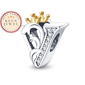 Charm con letra V para pulsera Pandora, Charm con letra V para Pandora, Charms con letras para regalos de cumpleaños, Charms con letras para regalos de Navidad