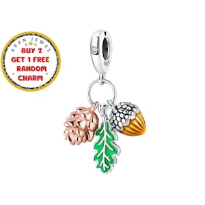 Sterling Silver Autumn Charm: Maple Leaf, Acorn & Squirrel