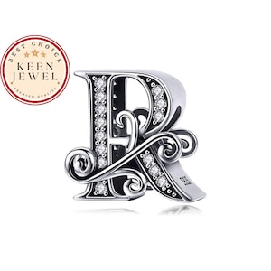 Charm de la letra R para pulsera Pandora, Charm de la letra R para pulsera en plata de ley 925, Regalos de cumpleaños para ella, Regalos para abuela para ella