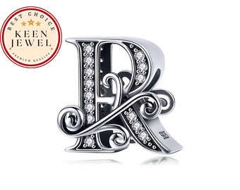 Charm gotico in argento sterling con lettera R - compatibile con Pandora