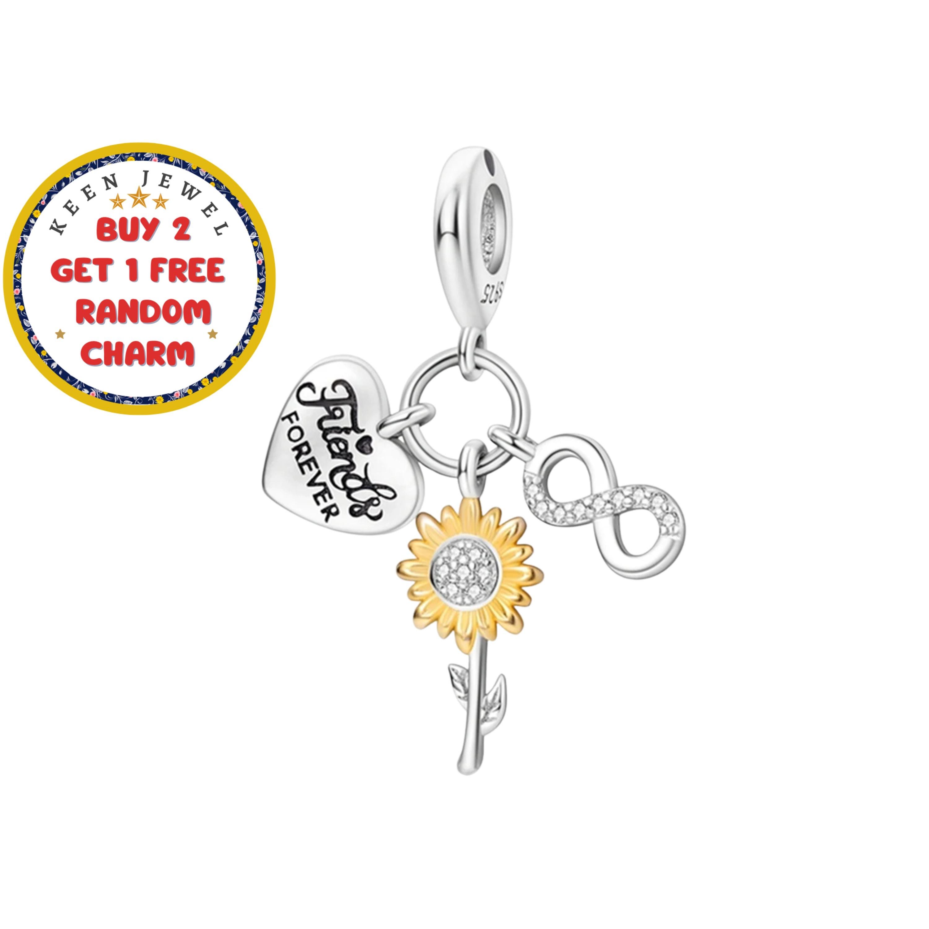 Sterling Silver Sunflower Charm: Pandora Compatible, Forever Friends