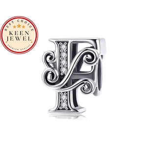 Charm de la letra F para pulsera Pandora, Charm de la letra F de plata de ley 925 para pulsera, Regalos de cumpleaños para ella, Regalos para abuela para ella
