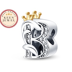 Charm de corona con la letra B, Charms de pulsera personalizados, Charms de letras para pulsera, Regalos de cumpleaños para ella