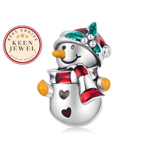 Sterling Silver Snowman Charm: Enamel Holiday Pendant for Pandora