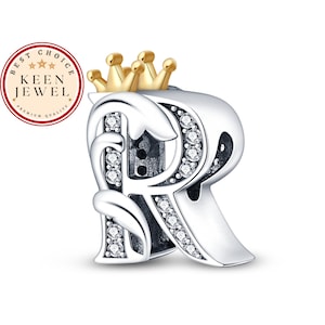 Amuleto de corona con la letra R, amuletos de pulsera personalizados, amuletos de letras para pulsera, regalos de cumpleaños para ella
