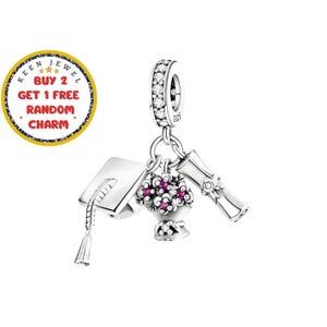 Charm de graduación de plata de ley: compatible con pulseras Pandora