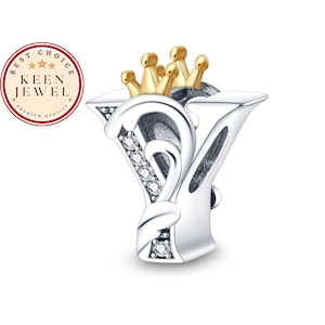 Charm de letra Y de Pandora Fitting, Charm de plata de ley Y para pulsera Charms de letras para pulsera, Regalos de cumpleaños para ella, Regalos de Navidad
