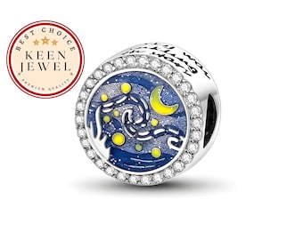 Starry Night Charm For Pandora Bracelet, Van Gogh Charm For Pandora Bracelet, Birthday Gifts For Her, 925 Sterling Silver Enamel Charm