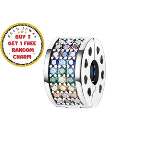 Rainbow CZ Sterling Silver Clip Charm - Pandora Compatible