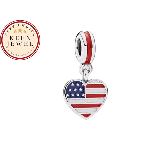 Breloque coeur drapeau américain pour bracelet, breloque coeur drapeau des Etats-Unis pour bracelet Pandora, cadeaux d'anniversaire pour elle, cadeaux fille pour elle