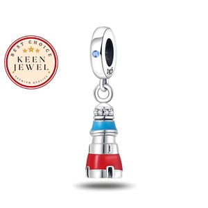 Sterling Silver Lighthouse Charm: Nautical Enamel Pendant