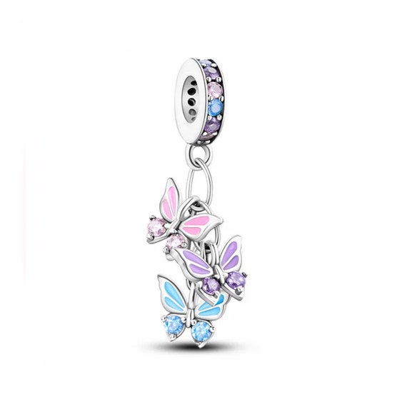 Pandora ME - Ciondolo A Forma Di Farfalla In Argento Sterling Con Medaglione Viola E Blu, Argento Sterling - Foto 5