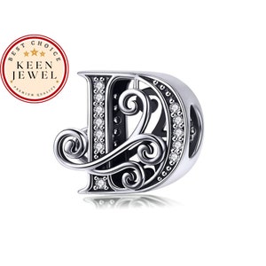 Charm de letra D para pulsera Pandora, Charm de letra D de plata de ley 925 para pulsera, Regalos de cumpleaños para ella, Regalos para abuela para ella
