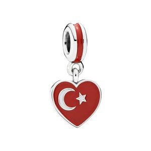 Encanto del corazón de la bandera de Turquía para la pulsera, encanto colgante del corazón para la pulsera, regalos para ella, encanto de Turquía, regalos del mejor amigo para ella imagen 2