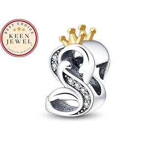 Charm de corona con letra S, Charms de pulsera personalizados, Charms de letras para pulsera, Regalos de cumpleaños para ella