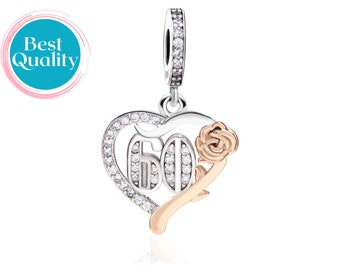 Abalorio de corazón de cumpleaños para pulsera Pandora, abalorio de 60 cumpleaños para pulsera de abalorios, regalo de cumpleaños de abuela, regalo de abuela