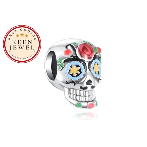 ABAOLA Sterling Silver Skull Bead Charm For Bracelets & Necklaces – Halloween, Gothic, 925 Silver