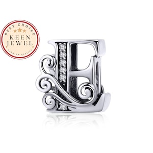 Charm de letra E para pulsera Pandora Fitting, Charm de letra E para pulsera en plata de ley 925, regalos de cumpleaños para ella, regalos para abuela para ella