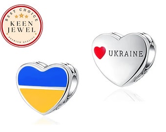 Charme de coeur de drapeau de l’Ukraine pour bracelet, cadeaux pour elle, cadeaux d’anniversaire pour la mère, charme de coeur en argent 925