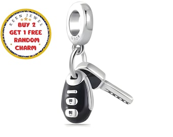 Sterling Silver Key Charm: Cubic Zirconia Heart Detail