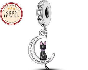 Cat I Love You To The Moon & Back Charm For Bracelet, Birthday Gifts For Her, Mother Gifts, Best Friend Gifts