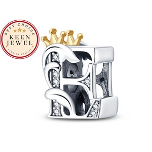 Charm de corona con letra E, Charms de pulsera personalizados, Charms de letras para pulsera, Regalos de cumpleaños para ella