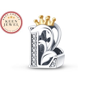 Charm de corona con letra L de Pandora Fitting, Charm de letra L de plata esterlina para Pandora, Regalos de cumpleaños para ella, Regalos de Navidad para ella,
